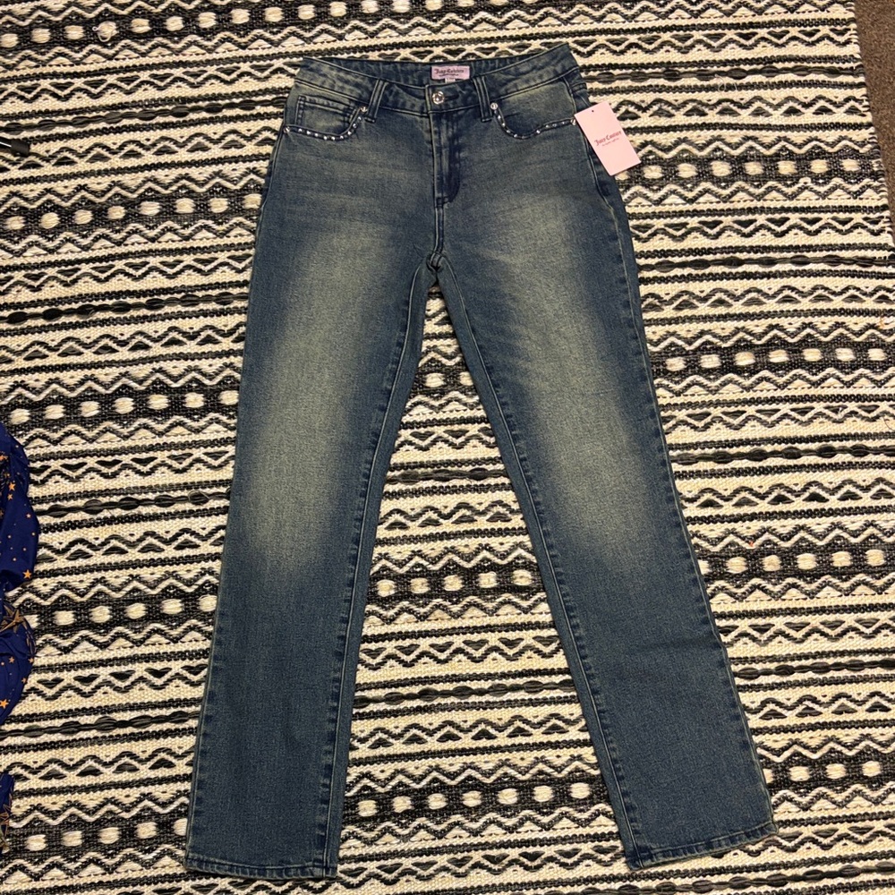 Juicy Couture Women's Faded Blue Straight-Leg with bling Jeans-NWT